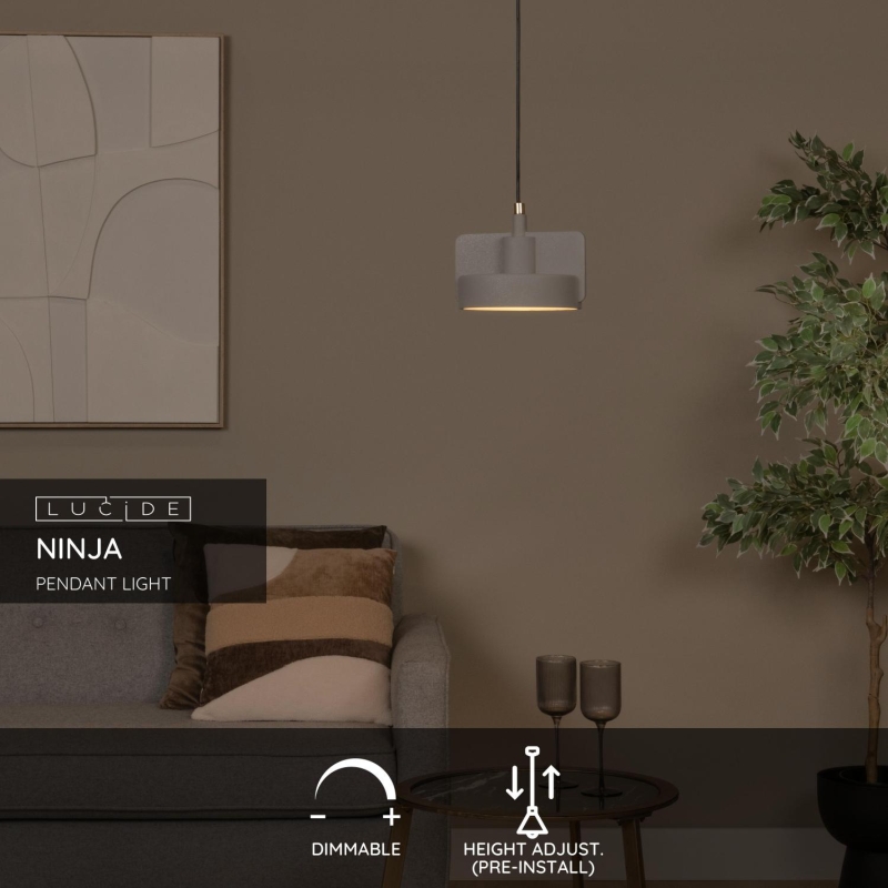 Lucide NINJA - Závesné svetlo - 1xE27 - Sivé